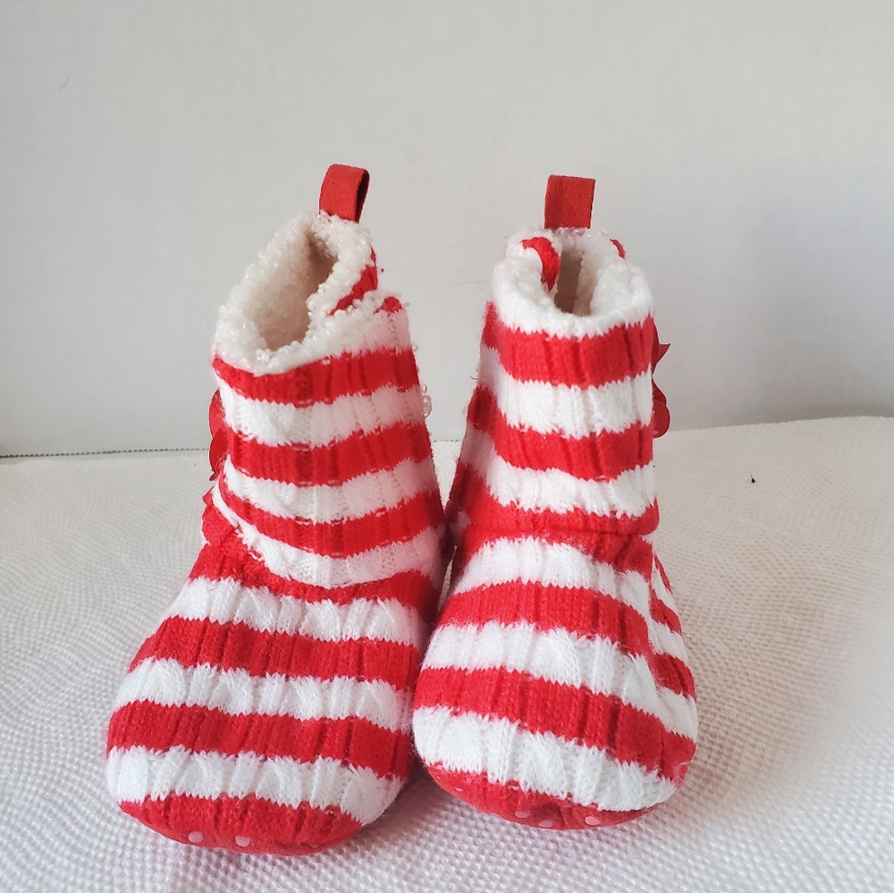 Red and white stripped booties Stepping Stones